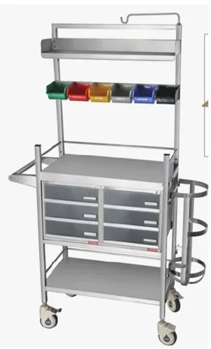 Crash Cart Trolley  SS With Oxygen Cylinder